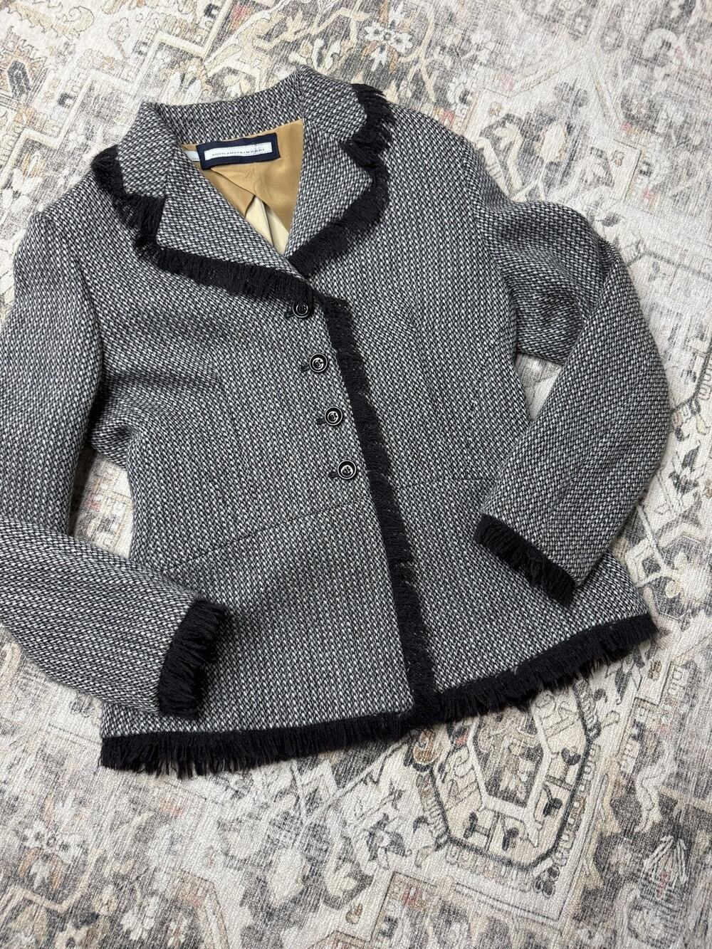 Aquilano Rimondi Women Fringe Trim Tweed Blazer Jacket Lined Gray Black Italy S